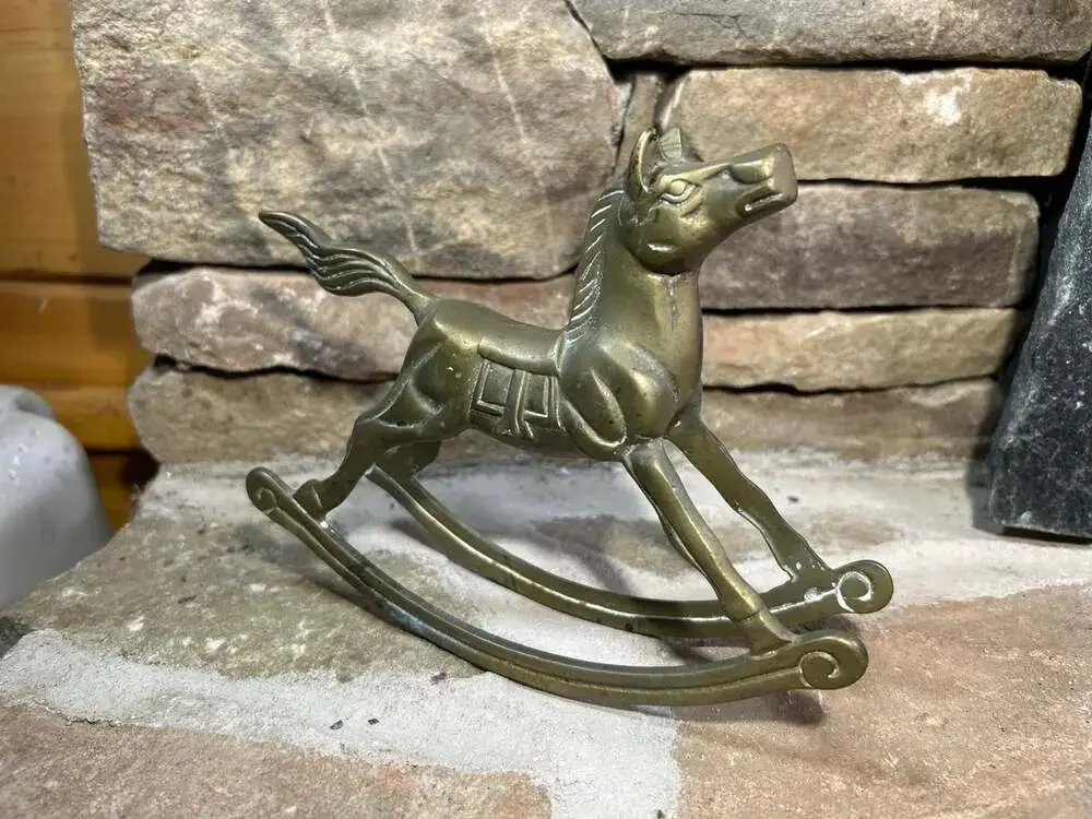 Vintage Brass Rocking Horse nice patina 7”